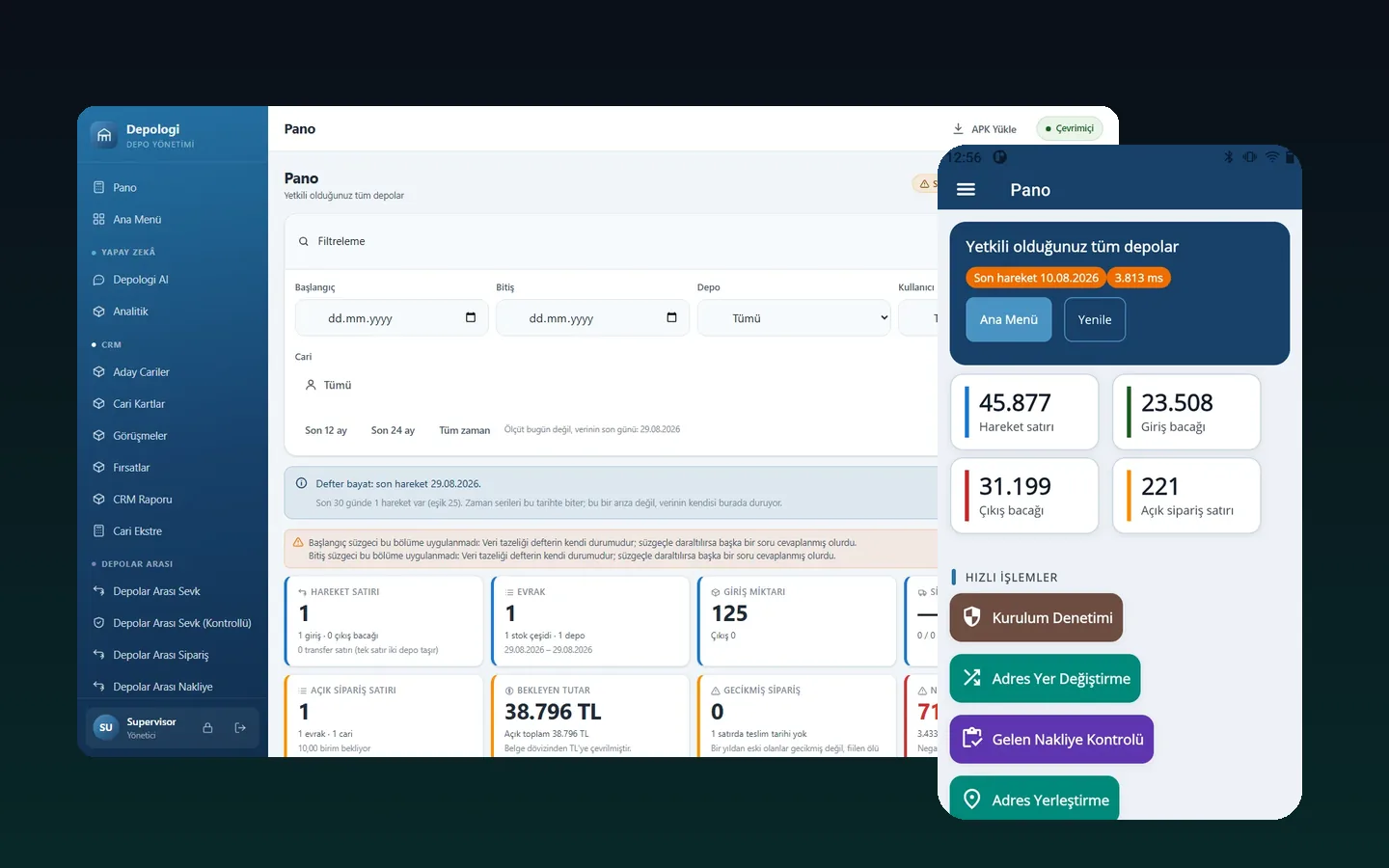 Depologi web dashboard and Android handheld