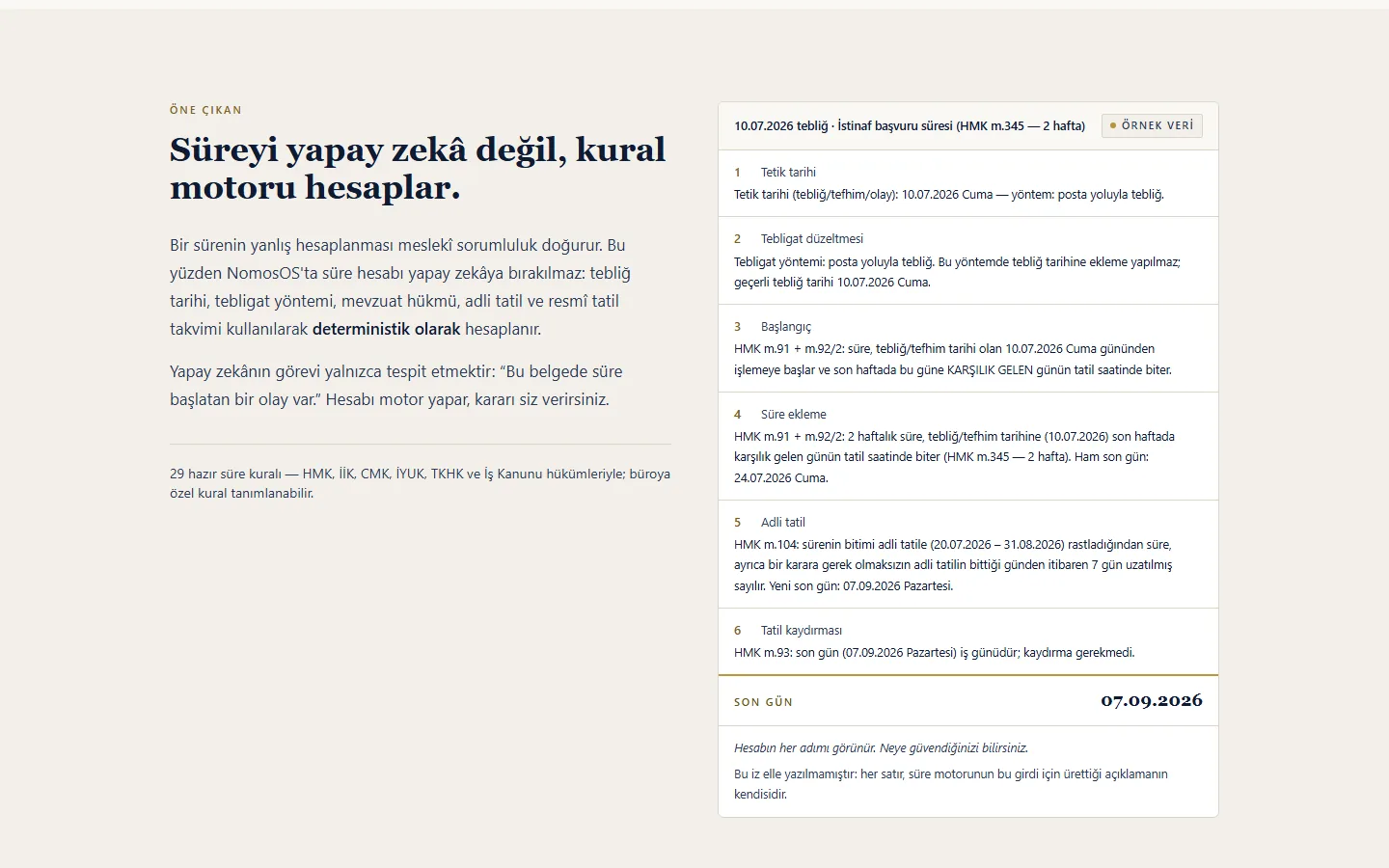 NomosOS süre hesaplama ekranı