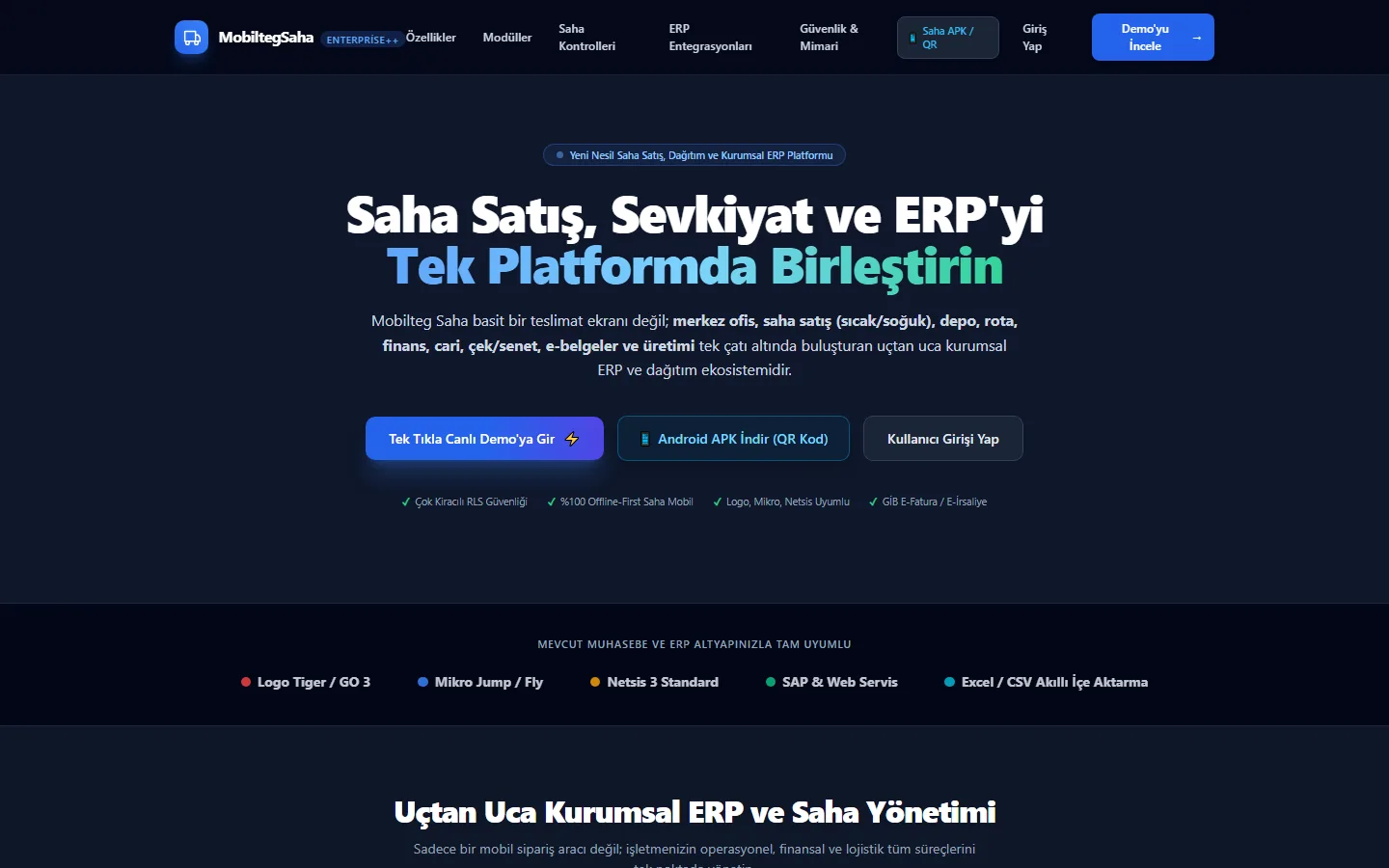 Mobilteg Saha Enterprise++ home screen